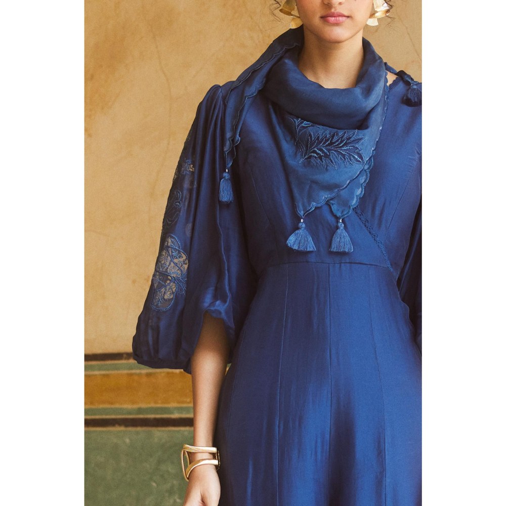 Paulmi & Harsh Blue Dahlia Jumpsuit with Scarf