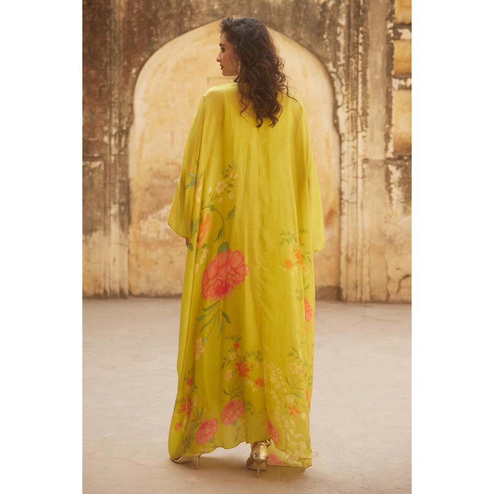 Paulmi & Harsh Green Hazel Kaftan Dress with Slip