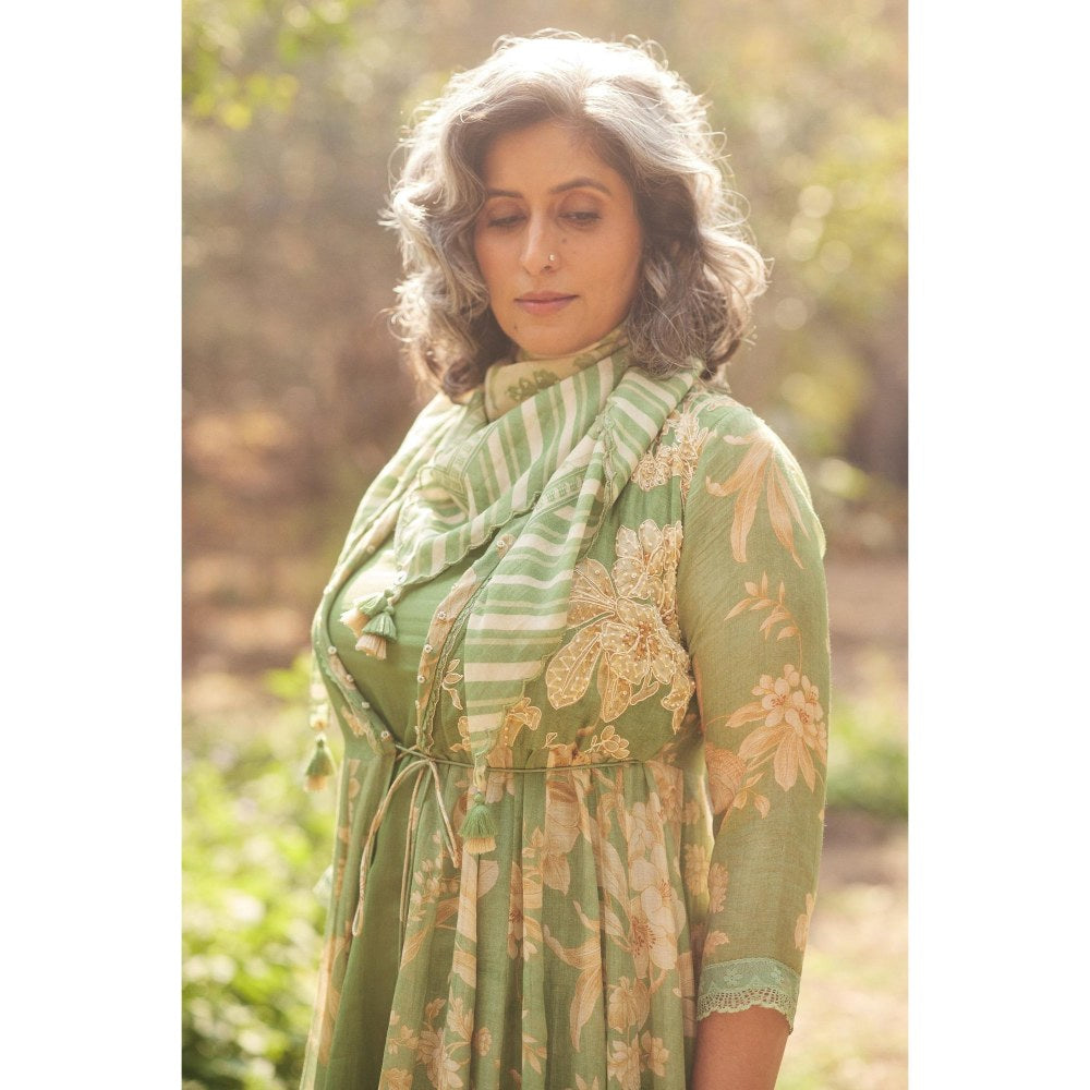 Paulmi & Harsh Green Fawn Anarkali Dress with Slip and Scarf