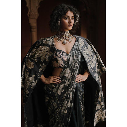 Paulmi & Harsh Navy Blue Laine Floral Printed Shrug