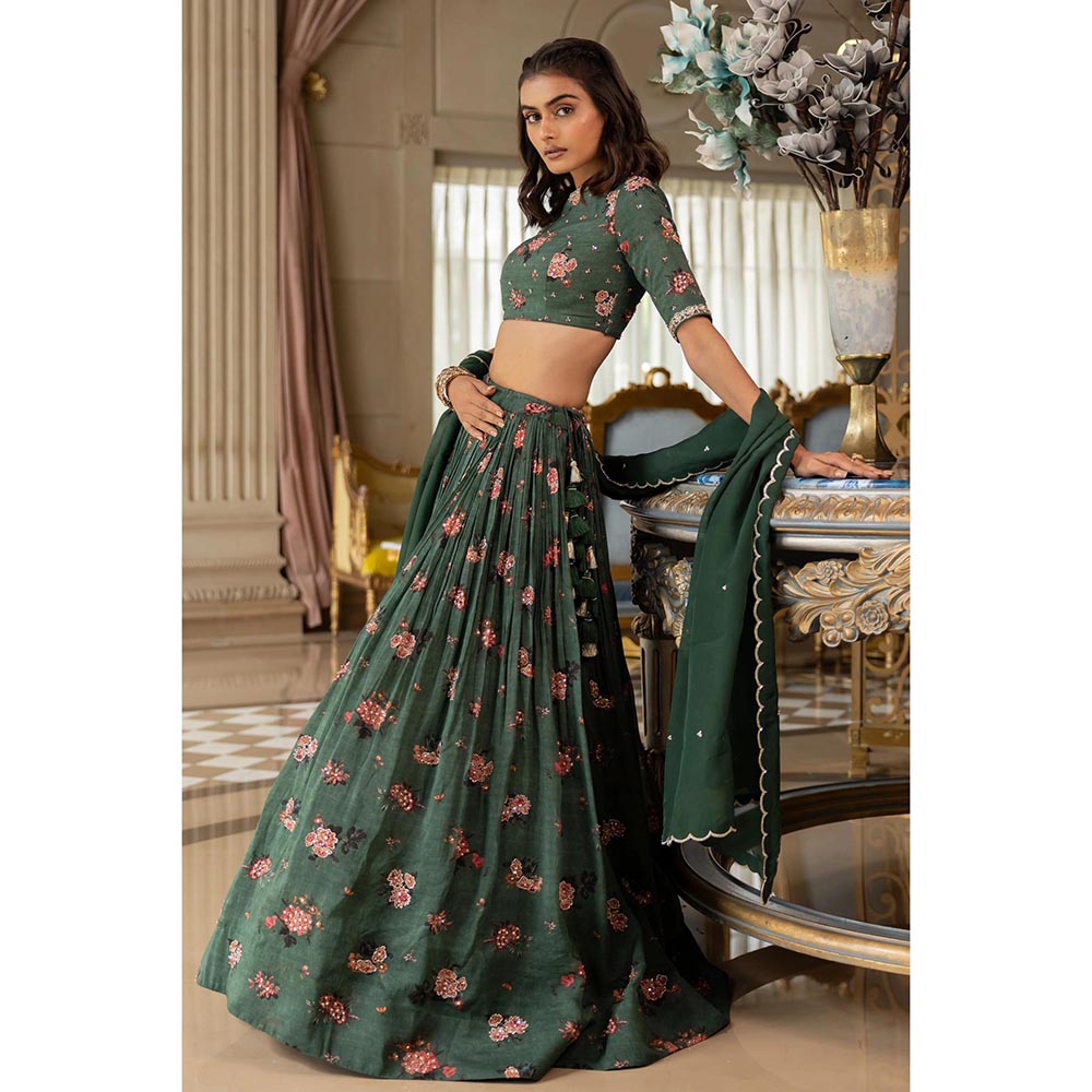 Paulmi & Harsh Davina Green Lehenga with Stitched Blouse and Dupatta