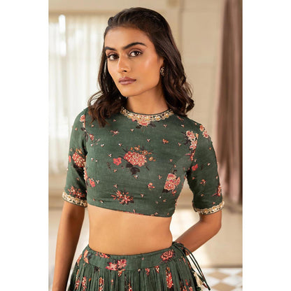 Paulmi & Harsh Davina Green Lehenga with Stitched Blouse and Dupatta