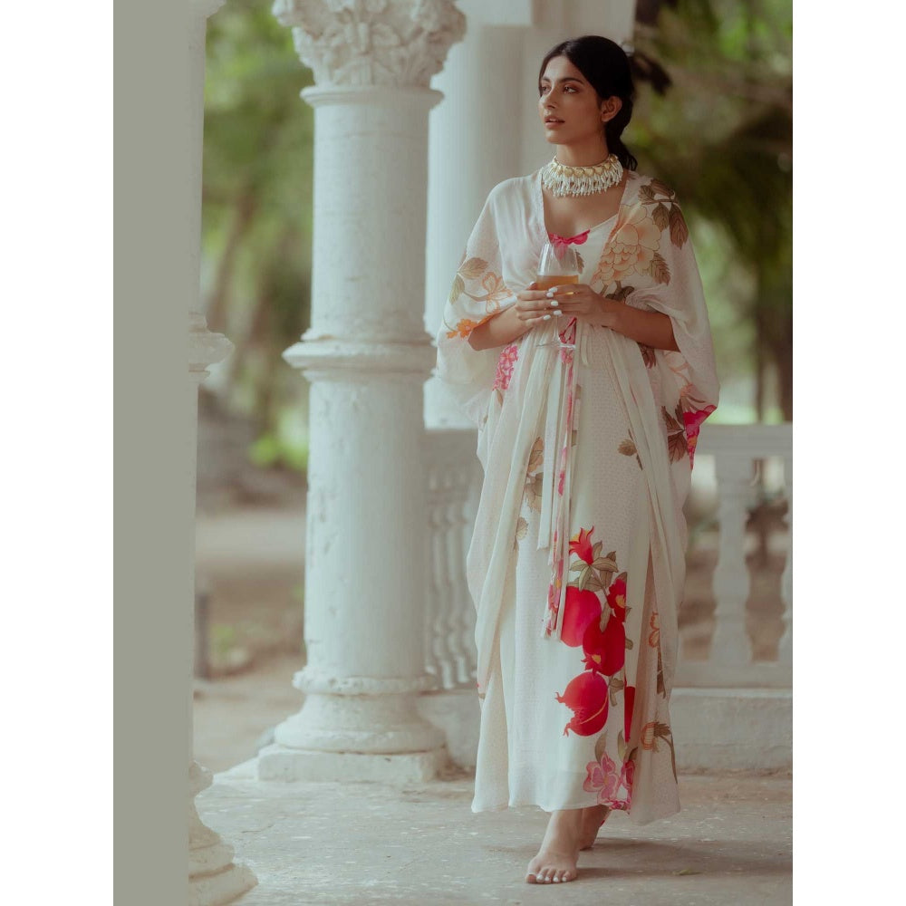 Paulmi & Harsh Della Off White Printed Maxi Dress With Jacket