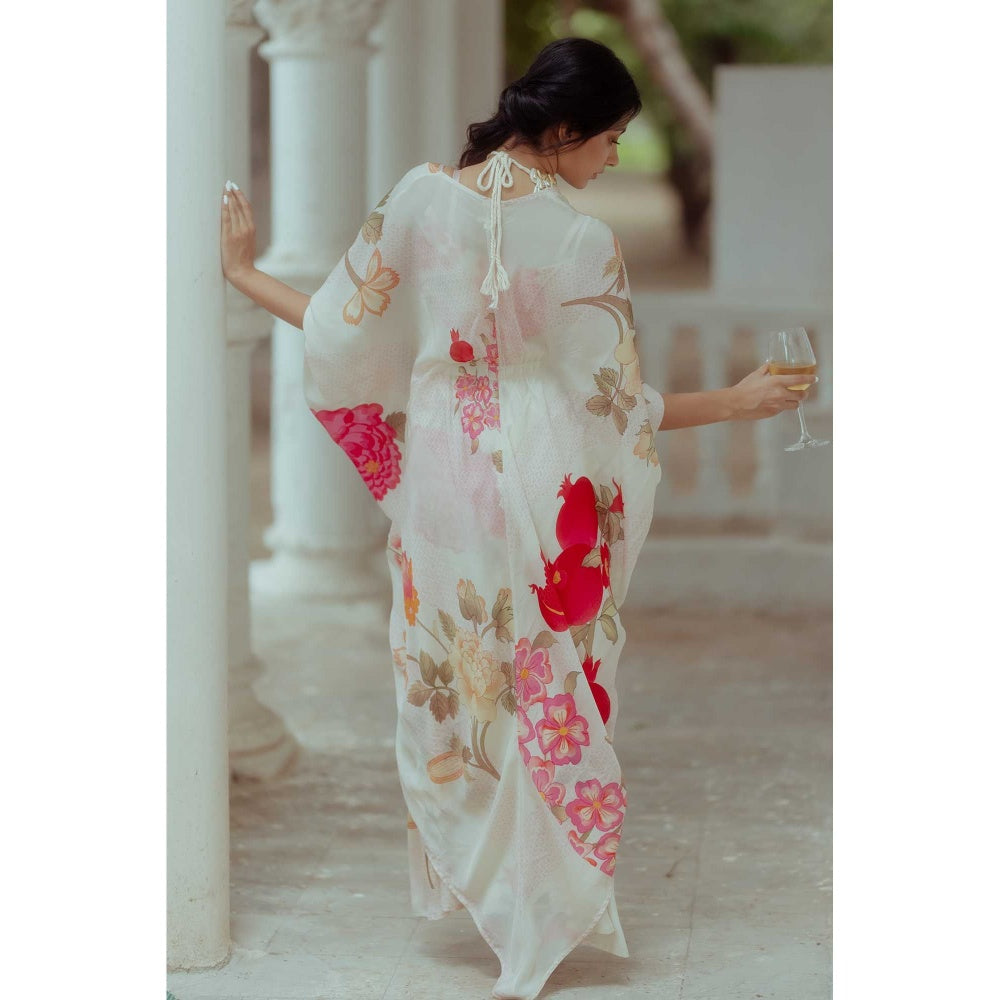 Paulmi & Harsh Della Off White Printed Maxi Dress With Jacket