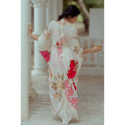 Paulmi & Harsh Della Off White Printed Maxi Dress With Jacket