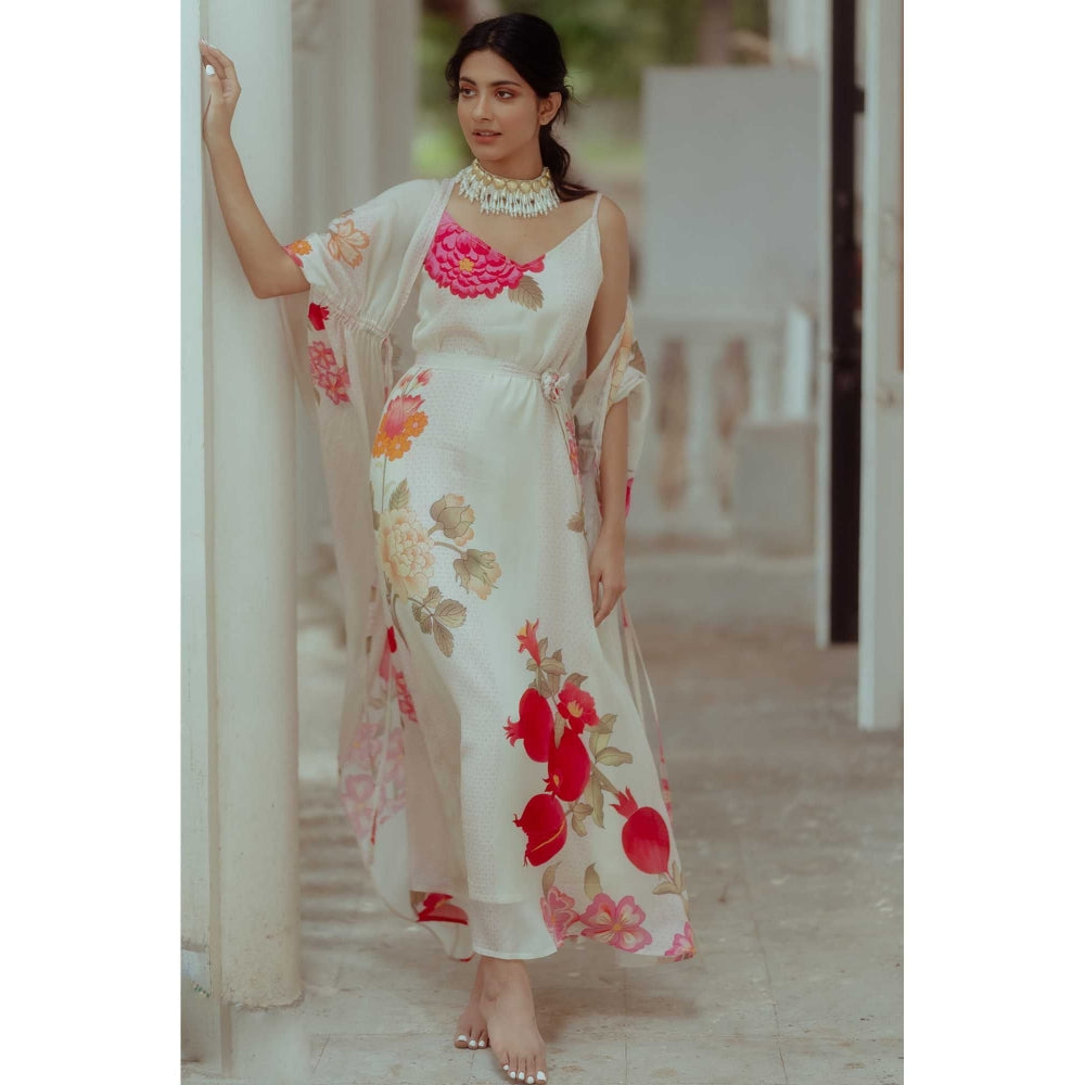Paulmi & Harsh Della Off White Printed Maxi Dress With Jacket