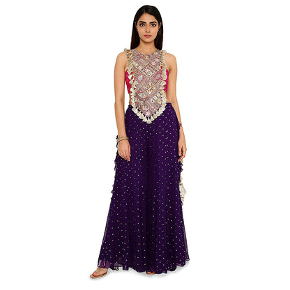 Payal Singhal Alaine Pink Georgette Embroidered Bandhani Bustier & Sharara (Set of 2)