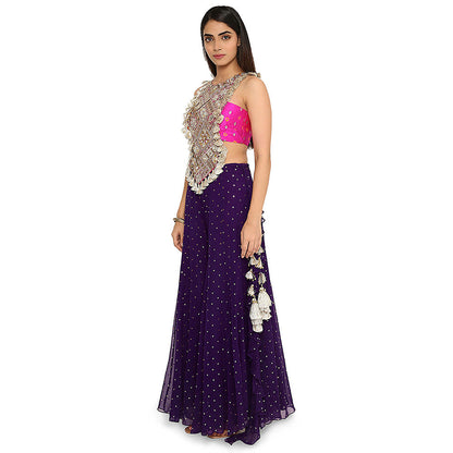 Payal Singhal Alaine Pink Georgette Embroidered Bandhani Bustier & Sharara (Set of 2)