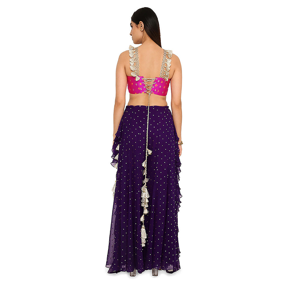 Payal Singhal Alaine Pink Georgette Embroidered Bandhani Bustier & Sharara (Set of 2)