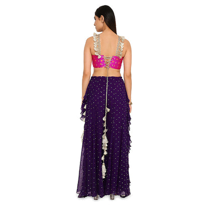 Payal Singhal Alaine Pink Georgette Embroidered Bandhani Bustier & Sharara (Set of 2)
