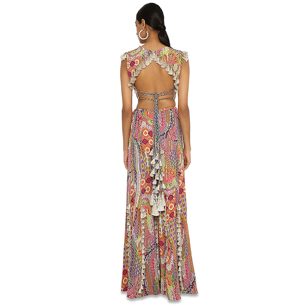 Payal Singhal Iiyana African Print Embroidered Crepe Choli with Tasselled Sharara (Set of 2)