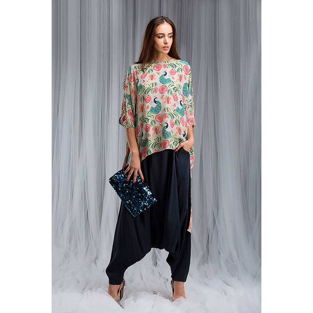 Payal Singhal Khaki Anaar Aur Mor Print Kaftan Tunic Set (Set of 2)