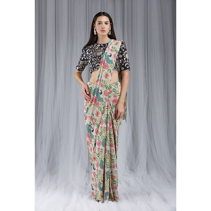 Payal Singhal Khaki Anar Aur Mor Print Saree Set