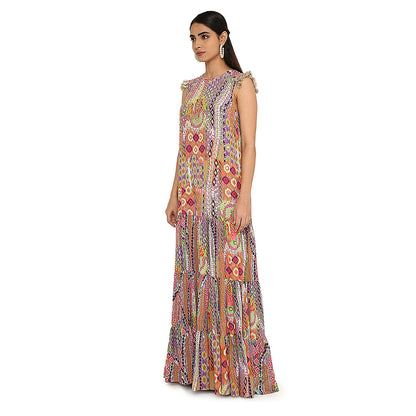 Payal Singhal Alyan African Print Embroidered Crepe Dress