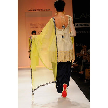 Payal Singhal Sanam Cream Silkmul Anarkali with Navy Salwar & Lime Tule Dupatta (Set of 3)