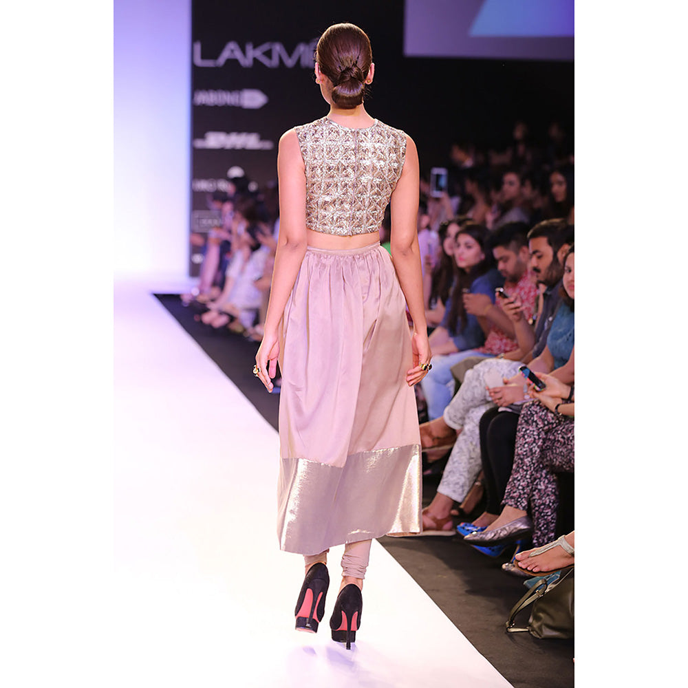 Payal Singhal Noelle Embroidered Choli, Mocha Silkmul Skirt with Soft Net Churidar (Set of 2)