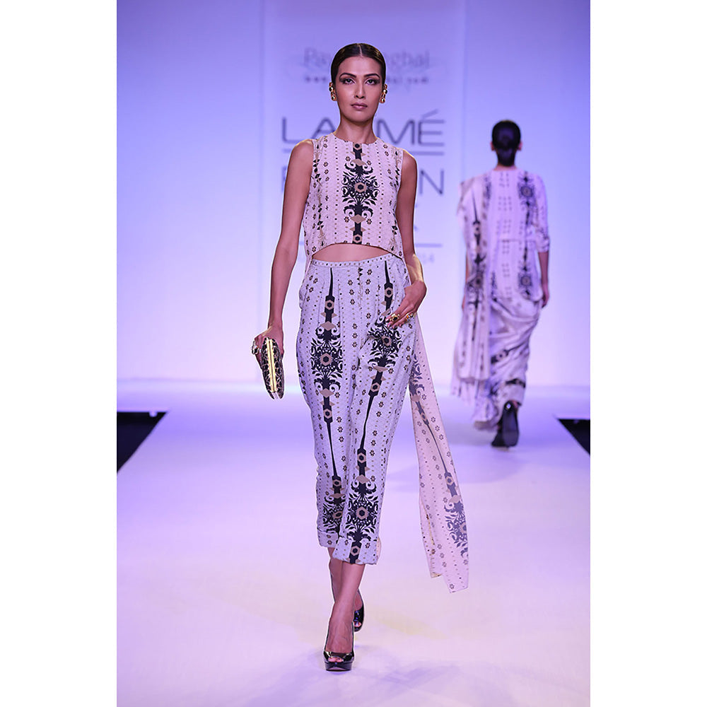 Payal Singhal Nadine Stone Printed Crepe Crop Tunic with Blue Printed Roll Up Pant (Set of 2)