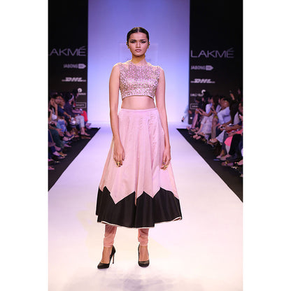 Payal Singhal Afsar Dusky Rose Silkmul Choli with Churidar Skirt (Set of 2)