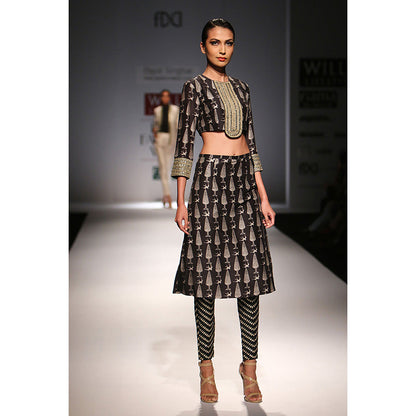 Payal Singhal Gulbahar Printed Silkmul Choli with Skirt & Attached Silk Churidar (Set of 2)