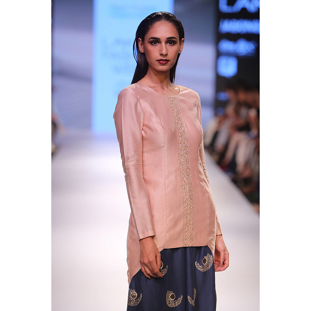 Payal Singhal Nirva Blush Silkmul Kurta with Navy Silk Palazzo (Set of 2)