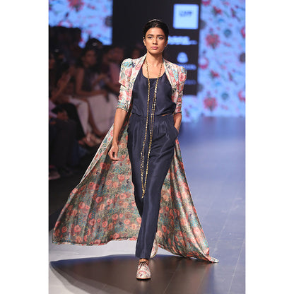 Payal Singhal Shaheen Khaki Printed Silk Duster Jacket with Silk Camisole & Pant (Set of 3)