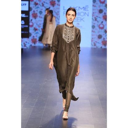 Payal Singhal Raeesa Moss Green Silk Kurta with Soft Net Churidar (Set of 2)