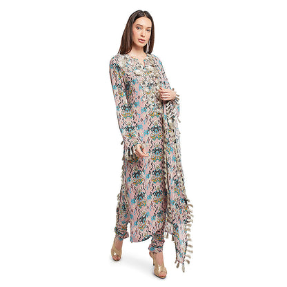 Payal Singhal Pink Printed Georgette Kurta with Churidar & Dupatta (Set of 3)
