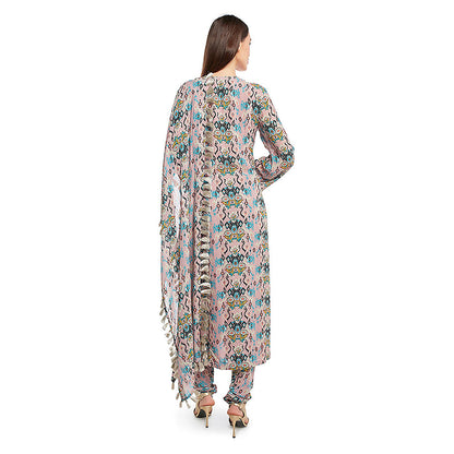 Payal Singhal Pink Printed Georgette Kurta with Churidar & Dupatta (Set of 3)