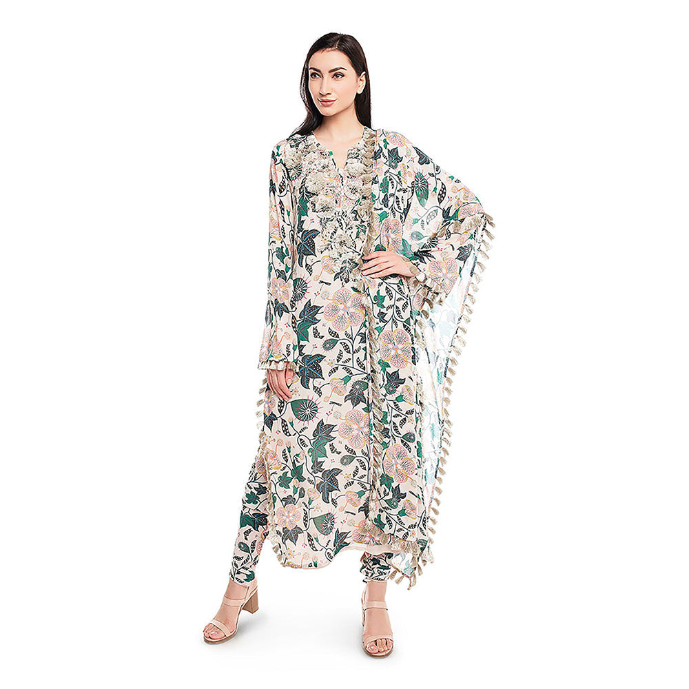 Payal Singhal White Printed Georgette Kurat with Churidar & Dupatta (Set of 3)