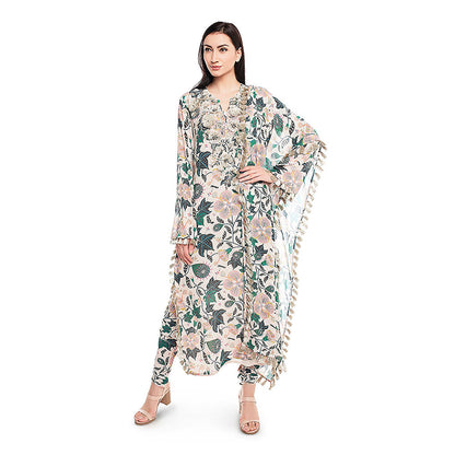 Payal Singhal White Printed Georgette Kurat with Churidar & Dupatta (Set of 3)