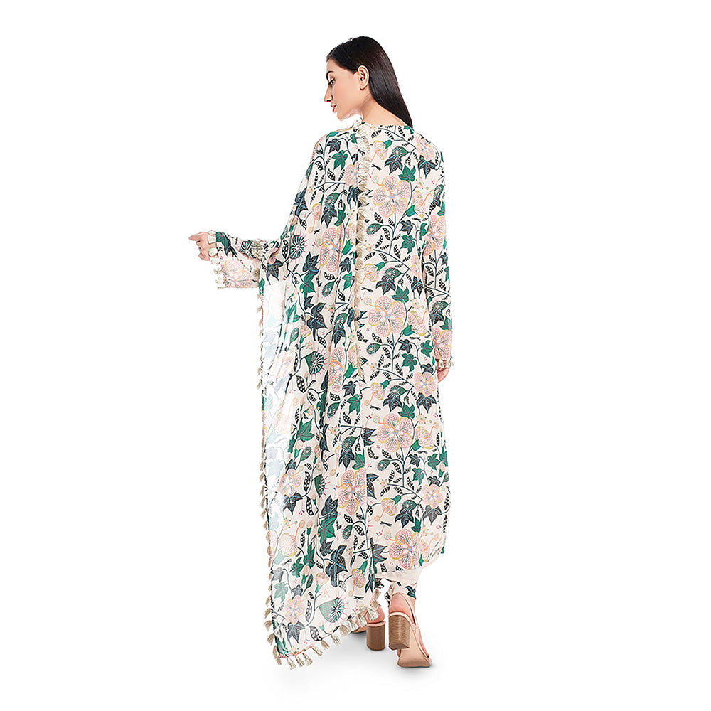 Payal Singhal White Printed Georgette Kurat with Churidar & Dupatta (Set of 3)