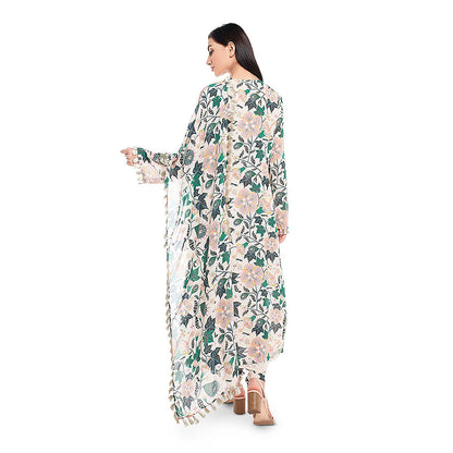 Payal Singhal White Printed Georgette Kurat with Churidar & Dupatta (Set of 3)