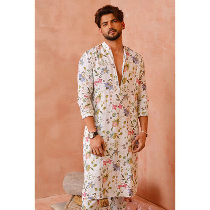 PS Men by Payal Singhal Ivory Nargis Print Bomber Kurta with Jogger Pant (Set of 2)
