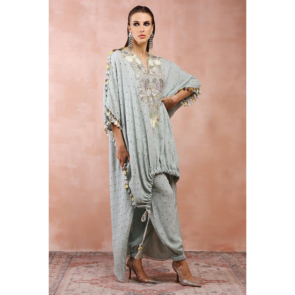 Payal Singhal Powder Blue Applique Embroidered High Low Kaftan with Jogger Pants (Set of 2)