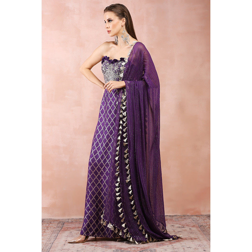 Payal Singhal Purple Embroidered Corset Bustier with Skirt and Dupatta (Set of 3)