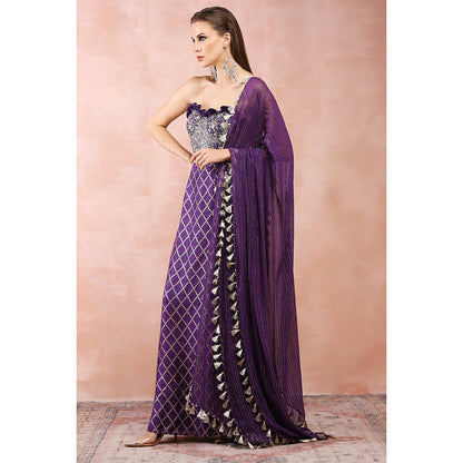 Payal Singhal Purple Embroidered Corset Bustier with Skirt and Dupatta (Set of 3)