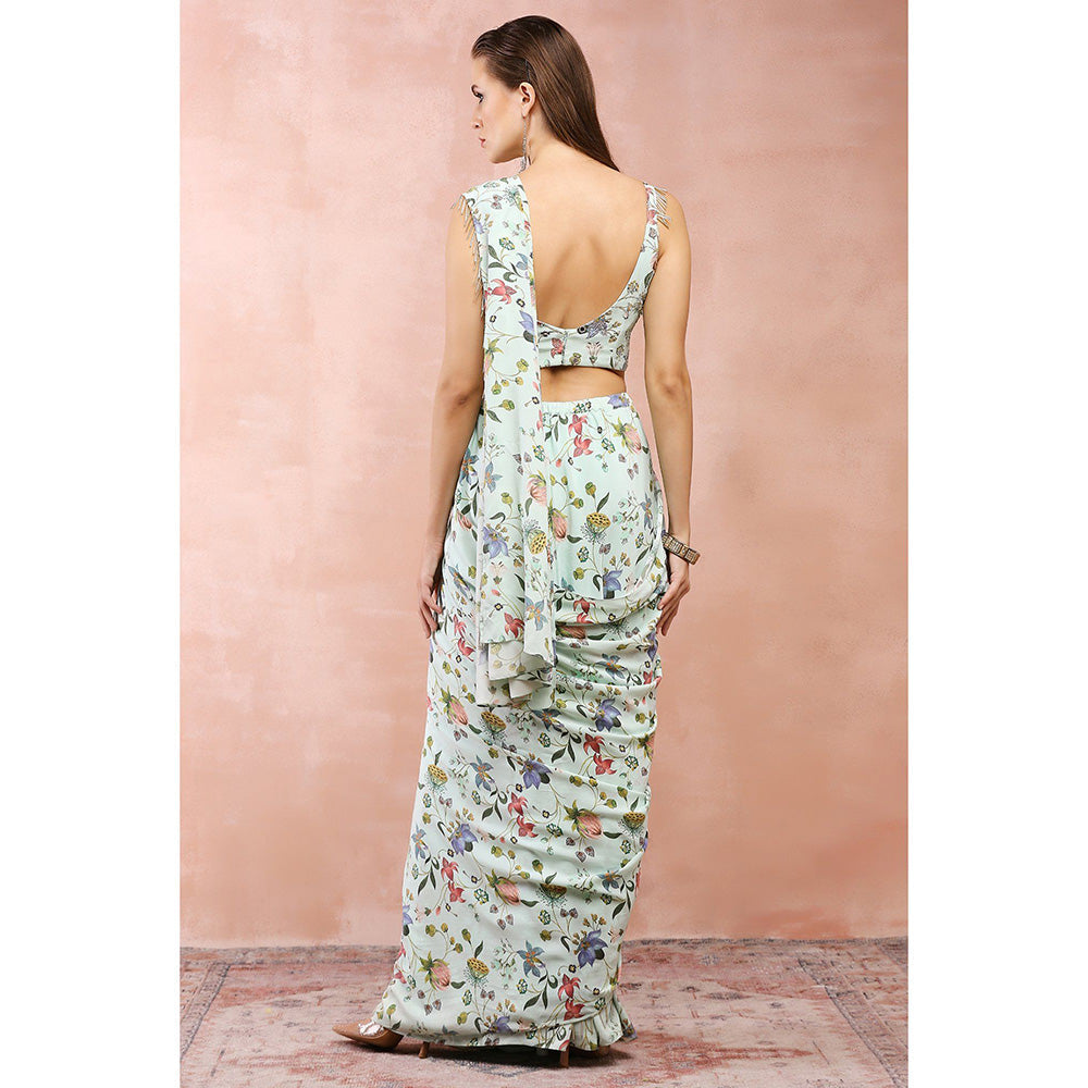 Payal Singhal Mint Nargis Print Pre-Stitched Saree with Stitched Embellished Choli
