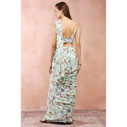 Payal Singhal Mint Nargis Print Pre-Stitched Saree with Stitched Embellished Choli