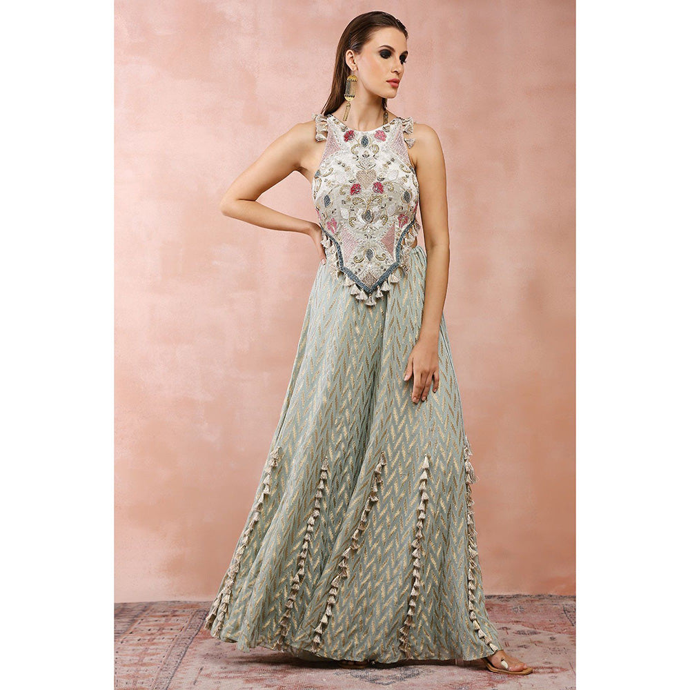 Payal Singhal Powder Green Applique Embroidered Choli with Sharara (Set of 2)
