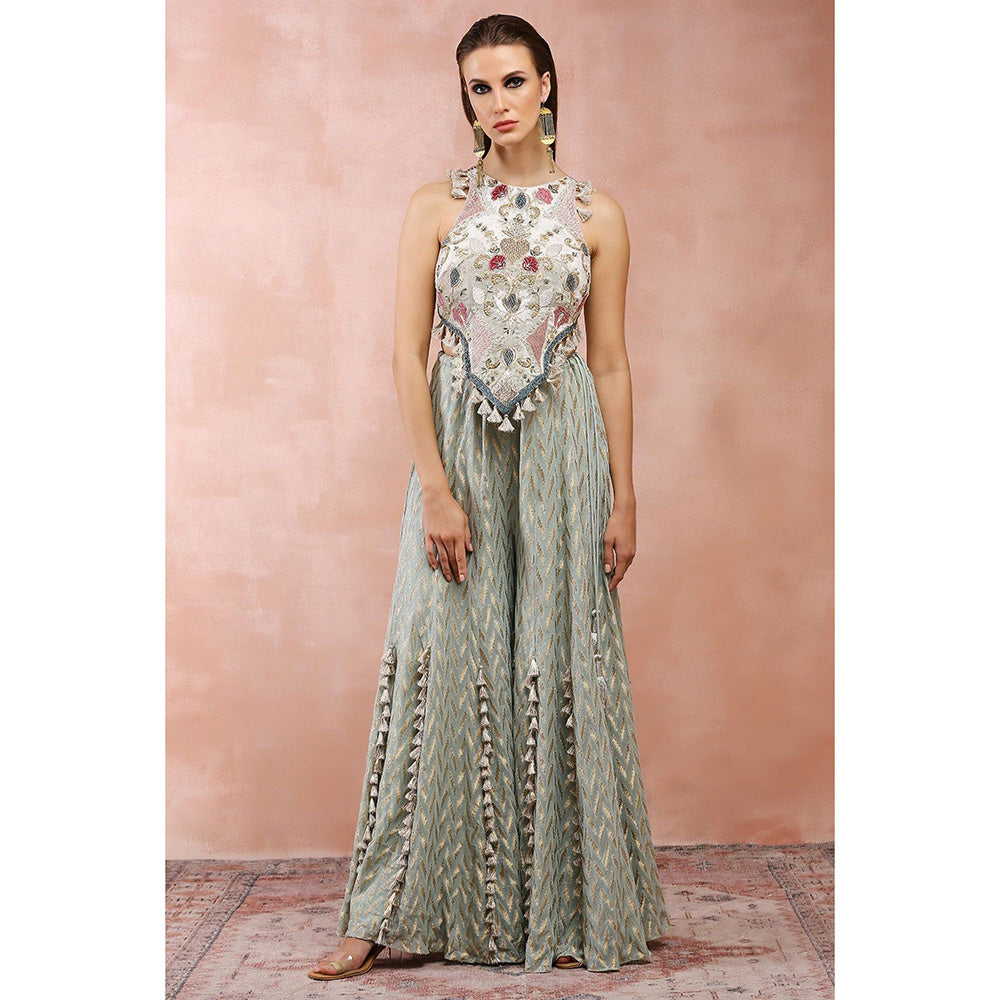 Payal Singhal Off White Applique Embroidered Choli with Sharara (Set of 2)