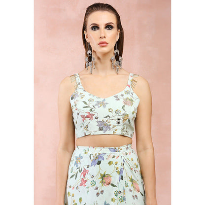 Payal Singhal Mint Nargis Printed Pre-Stitched Saree With Stitched Blouse
