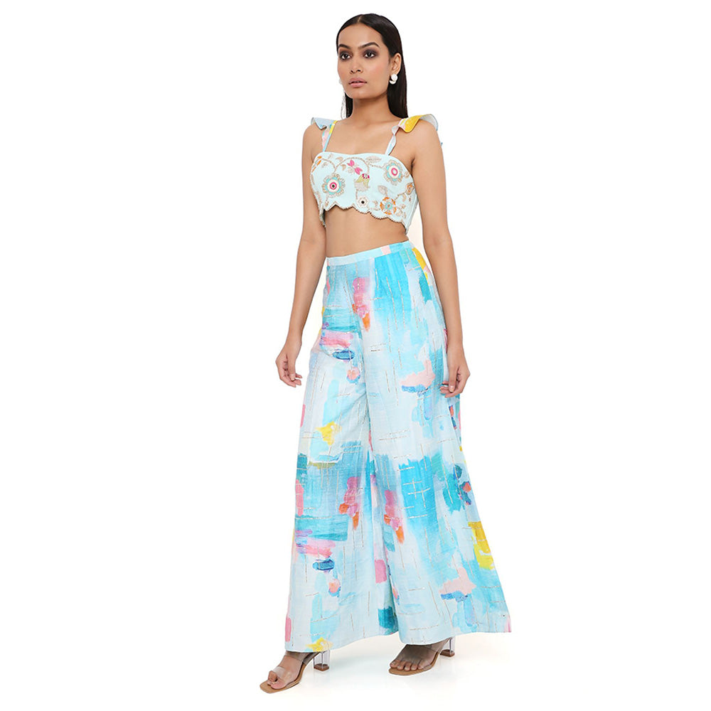 Payal Singhal Aqua Georgette Embroidered Bustier with Palazzo (Set of 2)