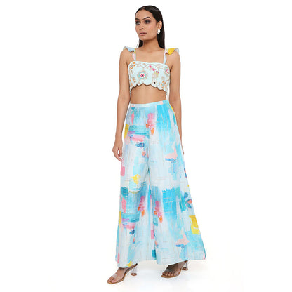 Payal Singhal Aqua Georgette Embroidered Bustier with Palazzo (Set of 2)