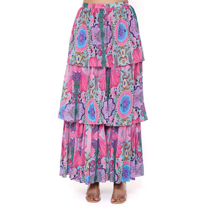 Payal Singhal Pink Print Cape with Bustier and Skirt (Set of 3)