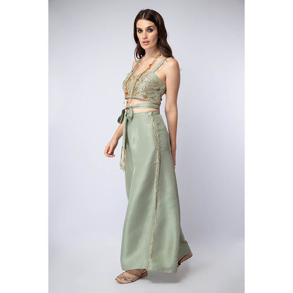 Payal Singhal Green Tie-Up Blouse with Palazzo and Dupatta (Set of 3)