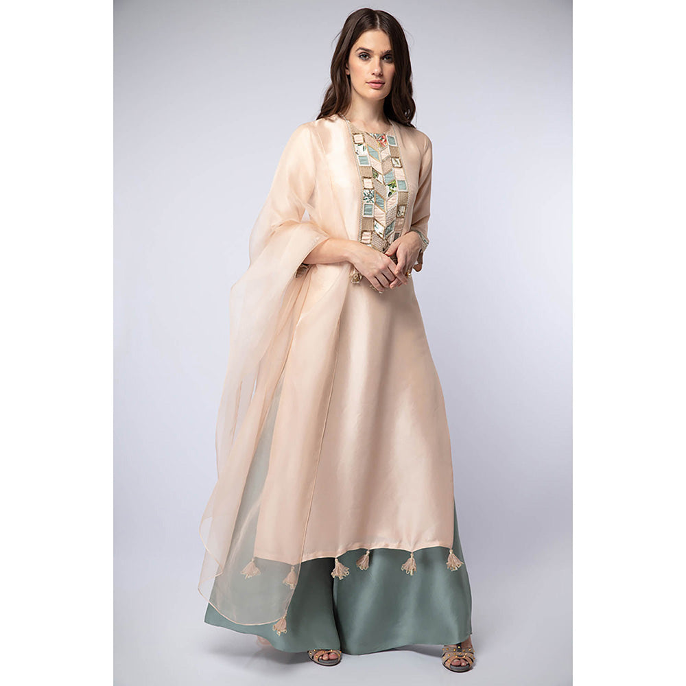 Payal Singhal Peach Kurta with Palazzo and Dupatta (Set of 3)
