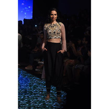 Payal Singhal Black Crepe Crop Top with Dhoti (Set of 2)