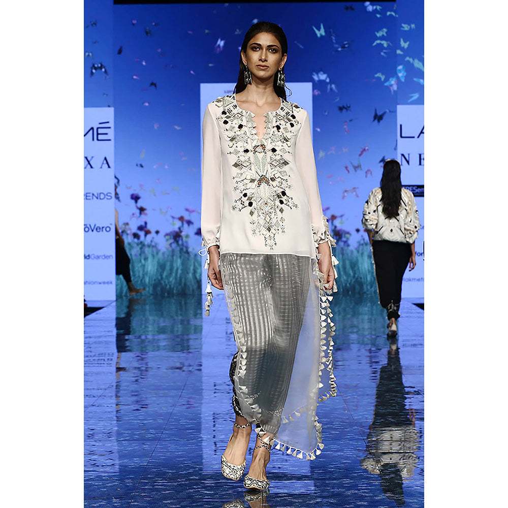 Payal Singhal Ivory Georgette Kurta and Pant (Set of 2)