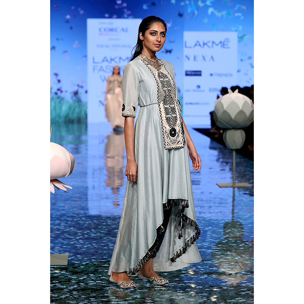 Payal Singhal Blue Embroidered High Low Kurta with Pant (Set of 2)