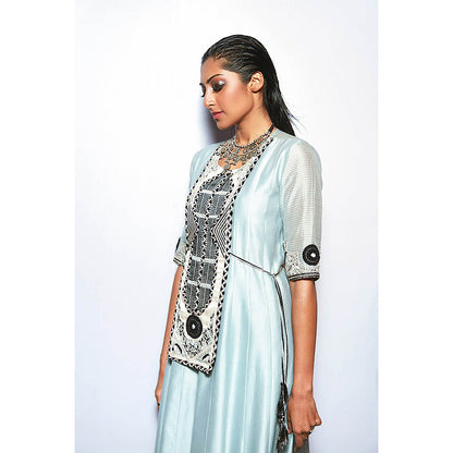 Payal Singhal Blue Embroidered High Low Kurta with Pant (Set of 2)